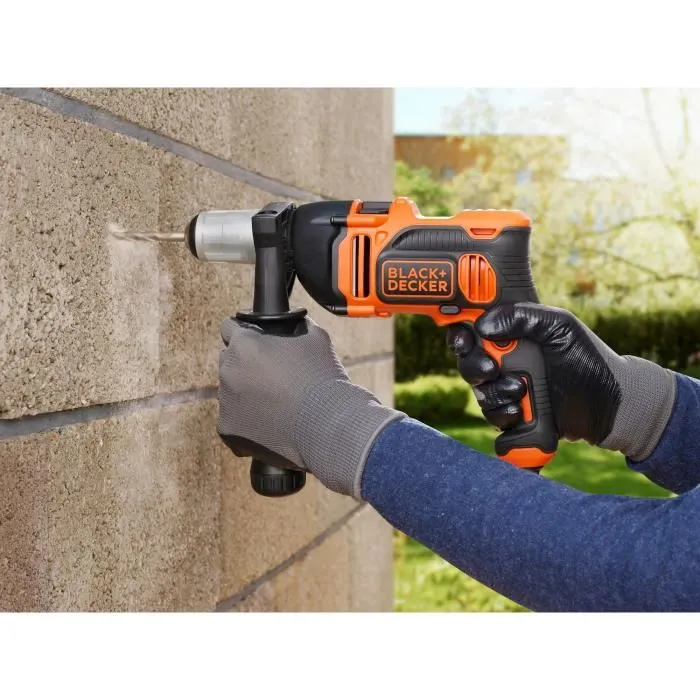 Black + Decker Taladro Percutor con Cable BEH850-QS - 850W - Velocidad Variable - Incluye Guía de Profundidad y Mango Lateral