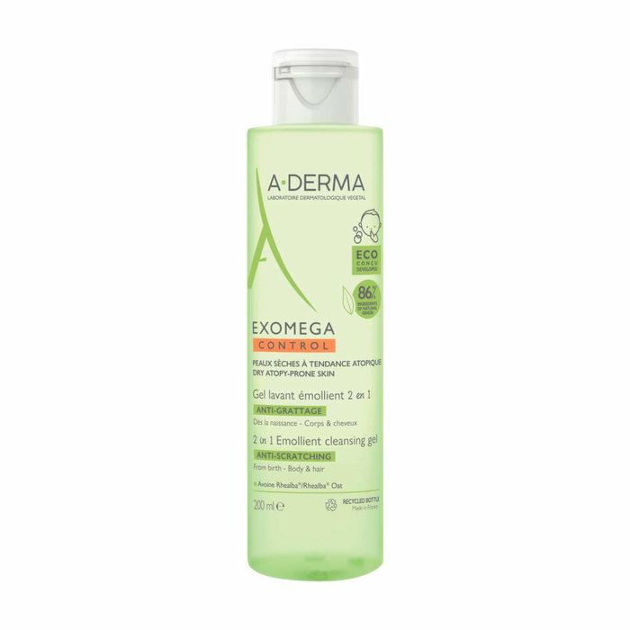 Exomega Control, Anti-Scratching & Soothing, Gel limpiador, Para cabello y cuerpo, 200 ml Exomega Control, Anti-Scratching & Soothing, Gel limpiador, Para cabello y cuerpo, 200 ml