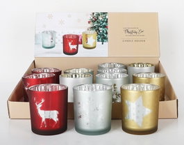 DKD Home Decor Portavelas de Cristal Estrella Surtido de 3 Colores