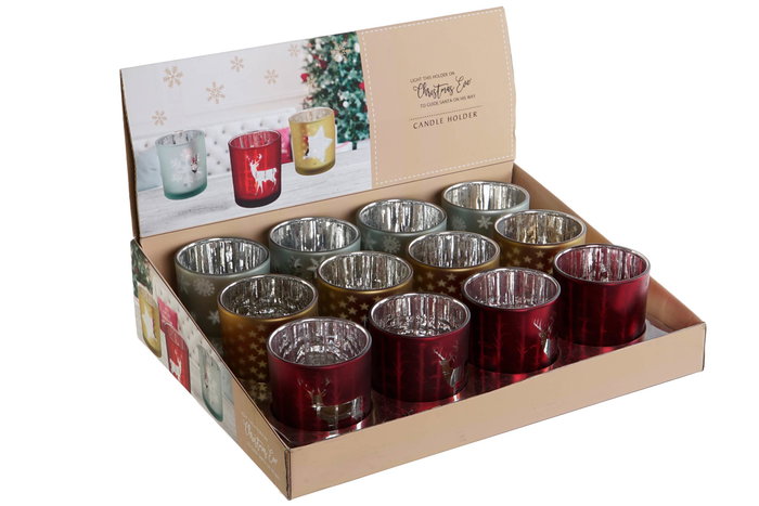 DKD Home Decor Portavelas Navidad Fantasia Estrella Dorado Rojo Cristal 7 x 7.8 x 7 cm 12 Unidades