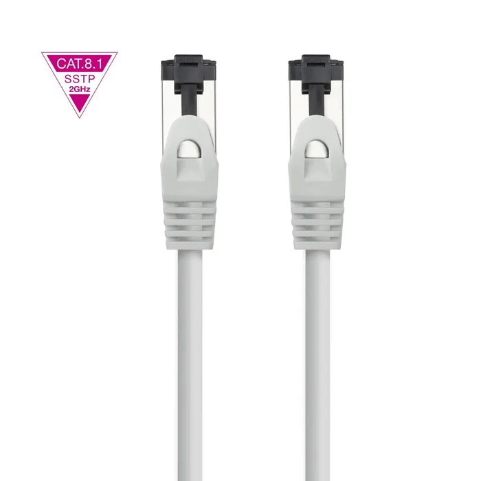 Nanocable 10.20.2000-L30 Cable de Red Ethernet Cat8.1 S/FTP (SSTP), 40 Gbps/2 GHz, 0.3 m (30cm), Conector RJ45 Níquel, AWG26 Cobre, LSZH Gris