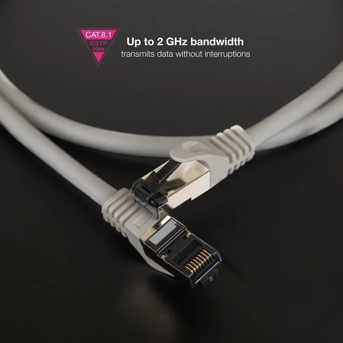 Nanocable 10.20.2000-L30 Cable de Red Ethernet Cat8.1 S/FTP (SSTP), 40 Gbps/2 GHz, 0.3 m (30cm), Conector RJ45 Níquel, AWG26 Cobre, LSZH Gris