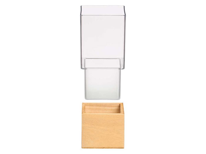 GIFTDECOR Jarrón Acrílico Cuadrado con Base de Madera Transparente GIFTDECOR Jarrón Acrílico Cuadrado con Base de Madera Transparente