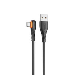 Qcharx Cable USB A a Tipo C en Codo 1m, Carga Rápida 3A, Transferencia de Datos, PVC Negro y Naranja