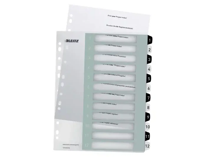 Leitz Separador Numérico WOW 1-12 Plástico Imprimible DIN A4 Blanco/Negro