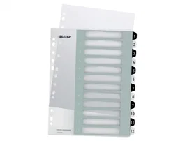 Leitz Separador Numérico WOW 1-12 Plástico Imprimible DIN A4 Blanco/Negro