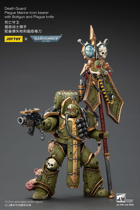 Warhammer 40,000 Figura Death Guard Plague Marine Icon bearer with Boltgun and Plague knife 12 cm