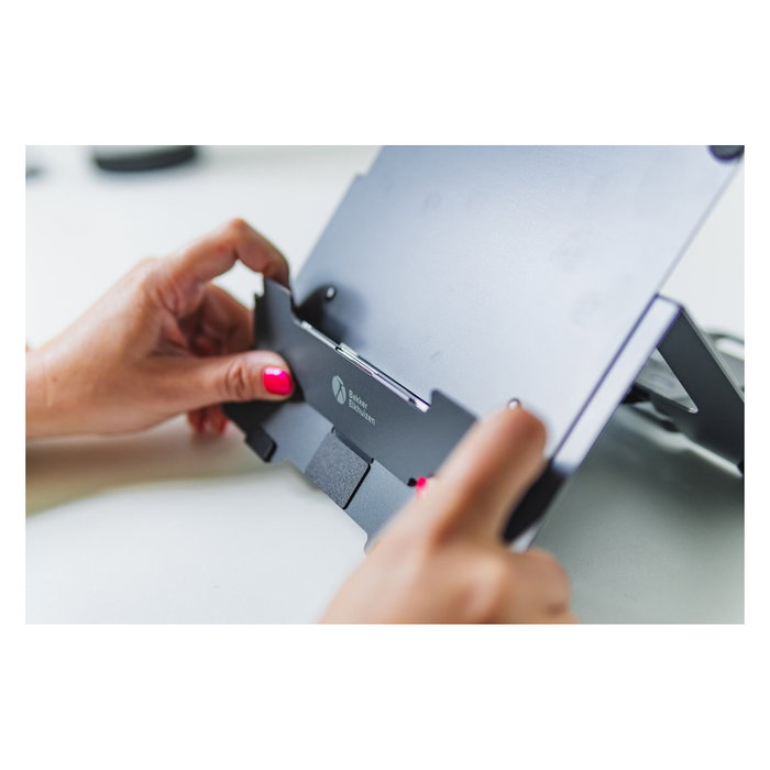 BakkerElkhuizen FlexTop 170 Soporte para Laptop y Tablet Ajustable Plegable, 10" a 16", 3 kg, Gris Oscuro, Aluminio, Caucho, Acero