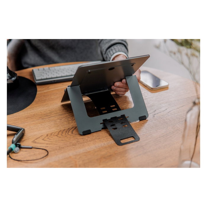 BakkerElkhuizen FlexTop 170 Soporte para Laptop y Tablet Ajustable Plegable, 10" a 16", 3 kg, Gris Oscuro, Aluminio, Caucho, Acero