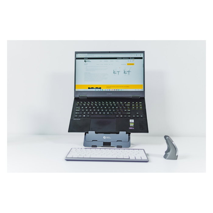 BakkerElkhuizen FlexTop 170 Soporte para Laptop y Tablet Ajustable Plegable, 10" a 16", 3 kg, Gris Oscuro, Aluminio, Caucho, Acero