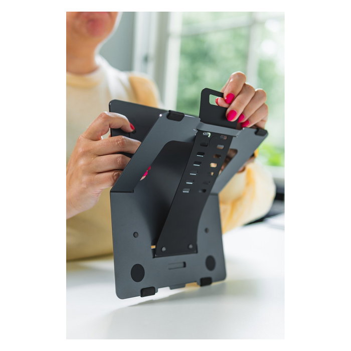 BakkerElkhuizen FlexTop 170 Soporte para Laptop y Tablet Ajustable Plegable, 10" a 16", 3 kg, Gris Oscuro, Aluminio, Caucho, Acero