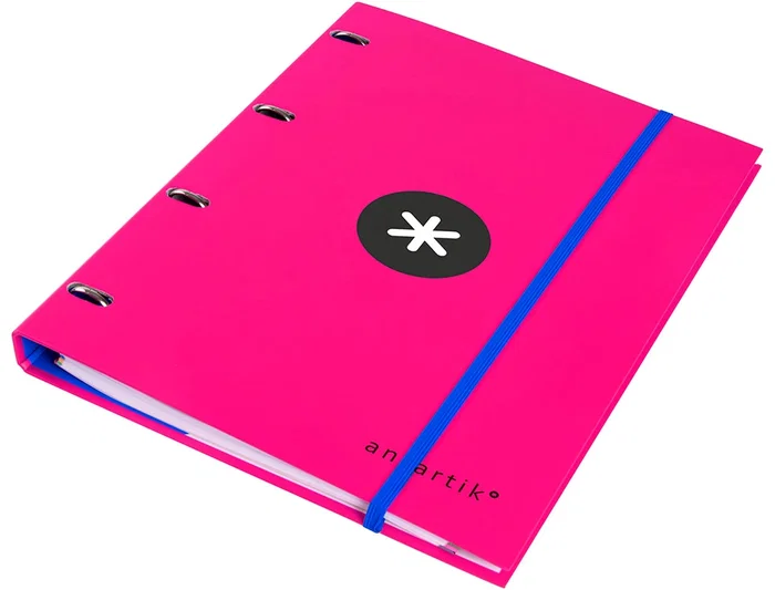 Antartik Carpeta con recambio A4, cuadro 5mm, forrada, 4 anillas 25mm redondas, color rosa, papel 100 g/m²