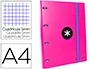 Antartik Carpeta con recambio A4, cuadro 5mm, forrada, 4 anillas 25mm redondas, color rosa, papel 100 g/m²