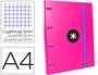 Antartik Carpeta con recambio A4, cuadro 5mm, forrada, 4 anillas 25mm redondas, color rosa, papel 100 g/m²