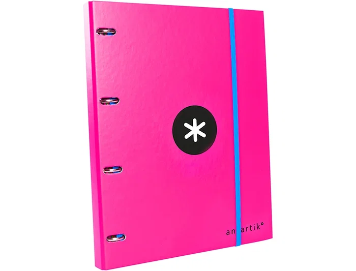 Antartik Carpeta con recambio A4, cuadro 5mm, forrada, 4 anillas 25mm redondas, color rosa, papel 100 g/m²
