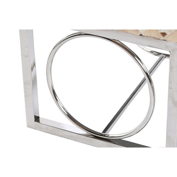 DKD Home Decor Descalzadora de Piel y Acero con Diseño de Rombos Camel