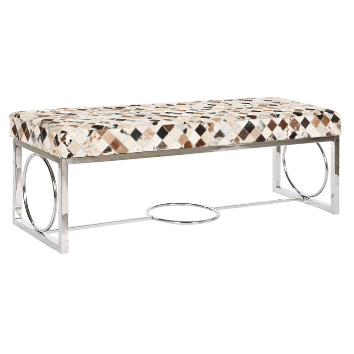 DKD Home Decor Descalzadora de Piel y Acero con Diseño de Rombos Camel