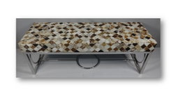 DKD Home Decor Descalzadora de Piel y Acero con Diseño de Rombos Camel