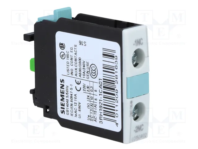 Siemens 3RH19211CA01 Bloque de contactos auxiliares 1p con conexión de tornillo