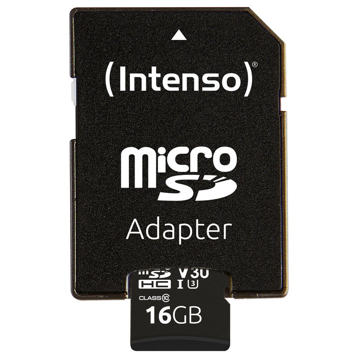 Intenso 3433470 MicroSDHC 16GB Clase 10 UHS-I U3 V30 Lectura 100MB/s Escritura 45MB/s Tarjeta de Memoria con Adaptador SD
