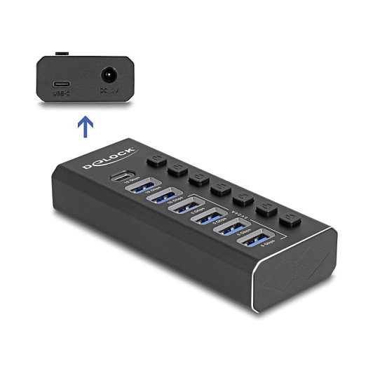 DeLOCK Hub USB de 7 puertos con 10 Gbps y carga rápida, Negro, 64326 DeLOCK Hub USB de 7 puertos con 10 Gbps y carga rápida, Negro, 64326