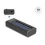 DeLOCK 64326 Hub USB 7 Puertos 4x 10 Gbps (USB 3.2 Gen 2) y 4x Carga Rápida 5 Gbps (USB 3.2 Gen 1) con Interruptor y LED - Negro Metal