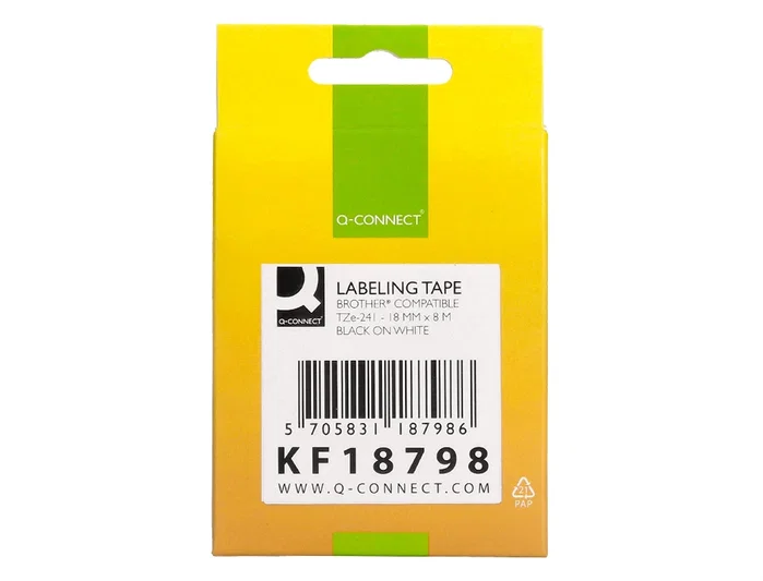 Q-connect Cinta TZE-241 Blanco-Negro 18mm 8m