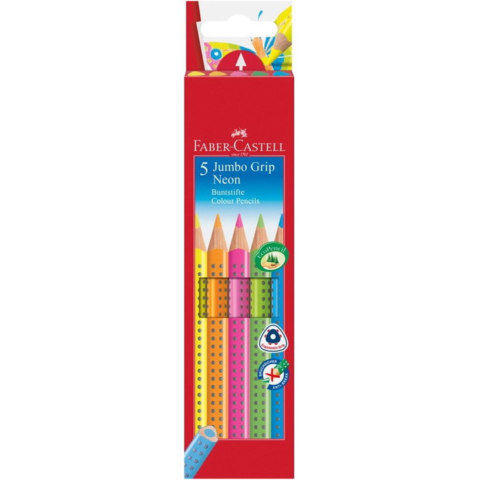 Faber Castell Lápices de Colores Jumbo Grip Neón Estuche 5 Unidades Faber Castell Lápices de Colores Jumbo Grip Neón Estuche 5 Unidades