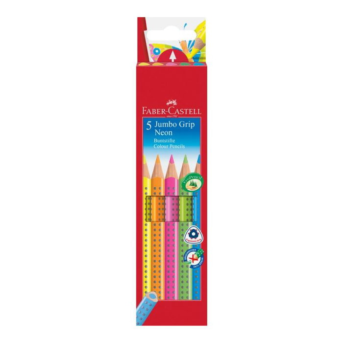 Faber Castell Lápices de Colores Jumbo Grip Neón Estuche 5 Unidades Faber Castell Lápices de Colores Jumbo Grip Neón Estuche 5 Unidades