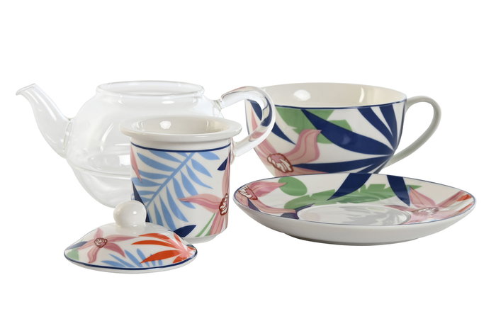 DKD Home Decor Tetera Moderno 3 Unidades Azul Verde 13.5 x 14 x 16.5 cm