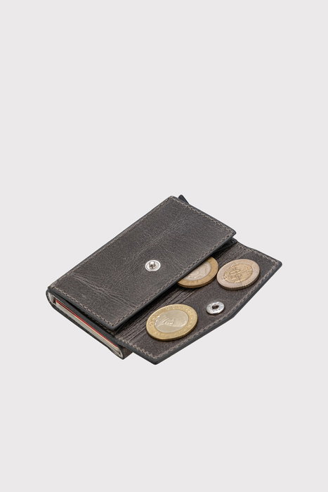 Zoozie Bags Tarjetero Gris Piel Auténtica Elegante y Funcional para Tarjetas de Crédito y Documentos 6.5x2x9.5 cm