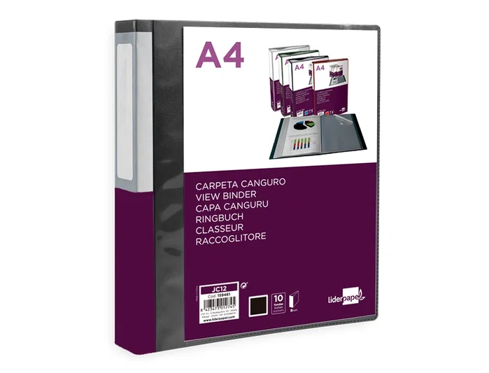 Liderpapel Carpeta de 10 fundas canguro DIN A4 negro opaco Liderpapel Carpeta de 10 fundas canguro DIN A4 negro opaco