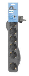 PHILIPS Base Múltiple con Interruptor, 6 Tomas, Cable 1.5 m, Color Gris - Modelo CHP2164G/10