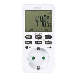 Simon Programador digital semanal Af711202, Temporizador 16A 230V, control energía hogar, función simulación presencia, pantalla LCD, 10 programas, IP20