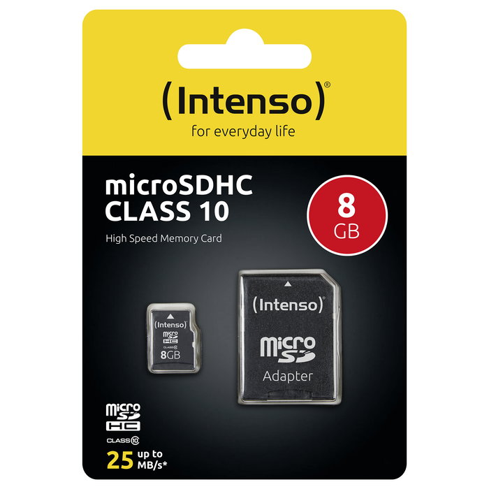 Intenso Tarjeta MicroSDHC de 8GB Clase 10, Velocidad de Lectura 25MB/s, Referencia 3413460