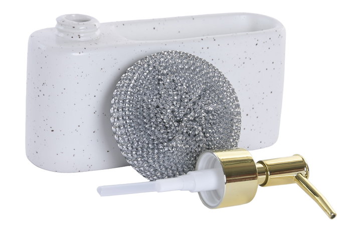 DKD Home Decor Dosificador Dolomite ABS Blanco y Dorado Pack de 2