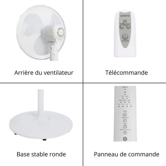 Oceanic Ventilador de Piso, 3 Velocidades, Oscilante e Inclinable, Blanco, 44 cm de Diámetro, 45 W, OCEAVP45W3
