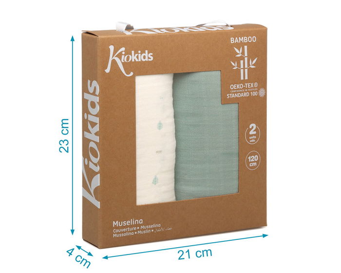 KioKids Set 2 Muselinas Salvia, Blanco Y Estampado 120x120 cm Bambú y Algodón Petit Moments KioKids Set 2 Muselinas Salvia, Blanco Y Estampado 120x120 cm Bambú y Algodón Petit Moments