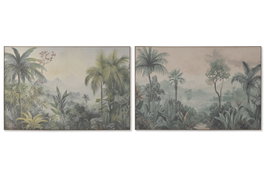 DKD Home Decor Cuadro Lino Abeto 120x3,5x80 Palmeras Surtido de 2