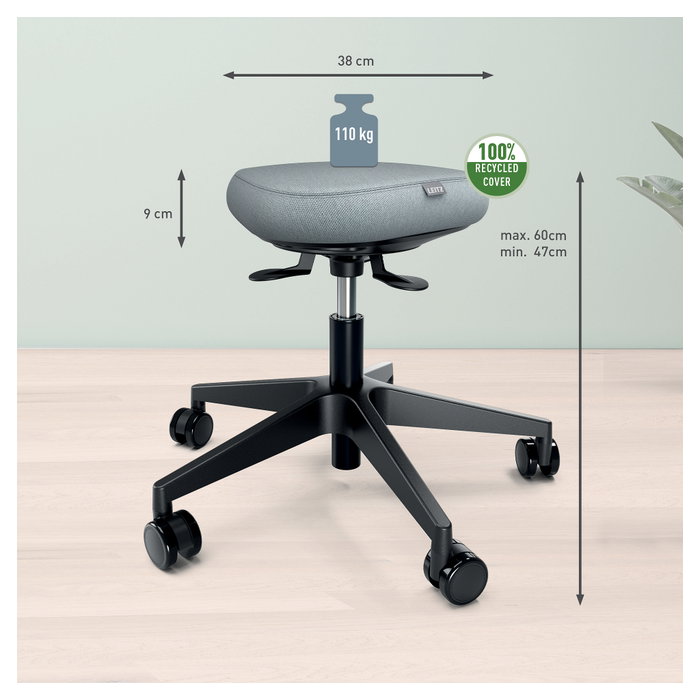 LEITZ Ergo Active Taburete con Asiento de Espuma y Ruedas, Gris Oscuro