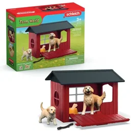 Schleich 42722 Caja para Caseta de Perros con Golden Retriever Farm World para Niños a partir de 4 Años