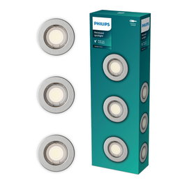Philips Downlight Empotrable LED Fijo Redondo Peridot, Ø8.3 cm, Casquillo GU10, Color Níquel, Máx 7W, IP20, 3 Unidades