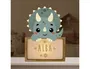 Wondee Lampara Vintiun Personalizable Little Dino Triceratops - Lampara Bebe Noche Madera Sostenible con Nombre, Luz Nocturna Quitamiedos, Funciona a Pilas y USB-C, Incluye Kit