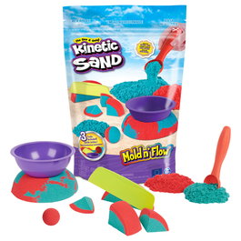 SPIN MASTER Kinetic Sand Mold n' Flow Set - 680g de Arena de Juego Sensorial con Moldes y Herramientas para Niños a Partir de 3 Años