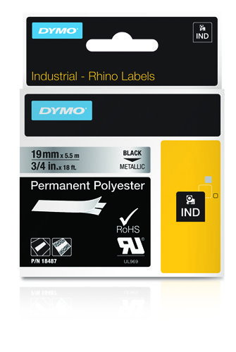 Dymo Cinta de Etiquetas Industrial ID1-19 Negro sobre Plata Metálica 19mm x 5.5m