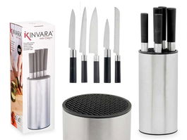 Kinvara Tacoma Redonda para 5 Cuchillos de Acero Inoxidable Negro/Plata 11x35x11 cm (Set de 6)