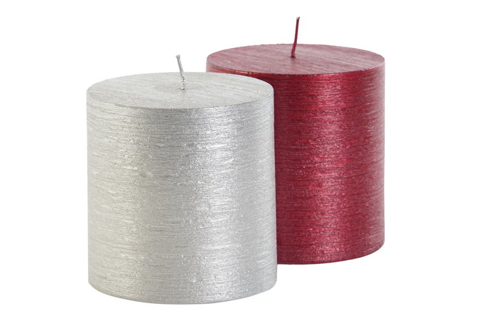 DKD Home Decor Surtido de Velas Pilar de Cera de Parafina, Rojo y Plateado