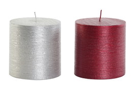 DKD Home Decor Surtido de Velas Pilar de Cera de Parafina, Rojo y Plateado