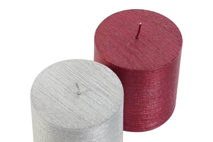 DKD Home Decor Surtido de Velas Pilar de Cera de Parafina, Rojo y Plateado
