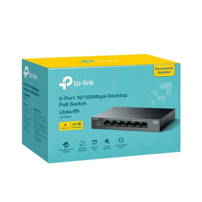 Tp - link LS106LP Switch de Escritorio 6 Puertos 10/100 Mbps con 4 Puertos PoE 802.3af y 41W de Presupuesto PoE
